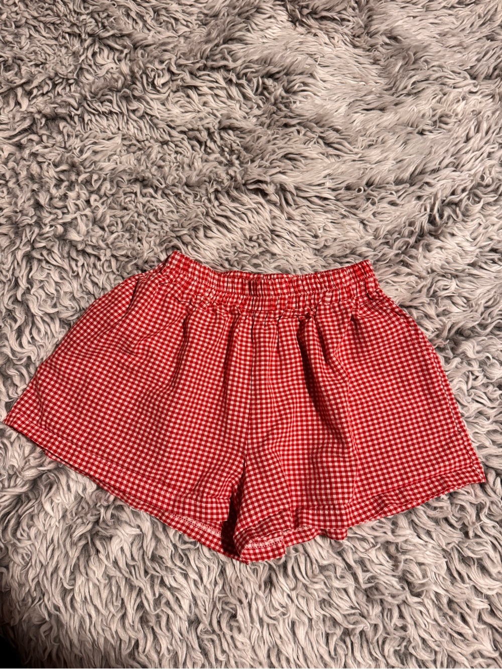 Red Gingham Elastic Waist Shorts